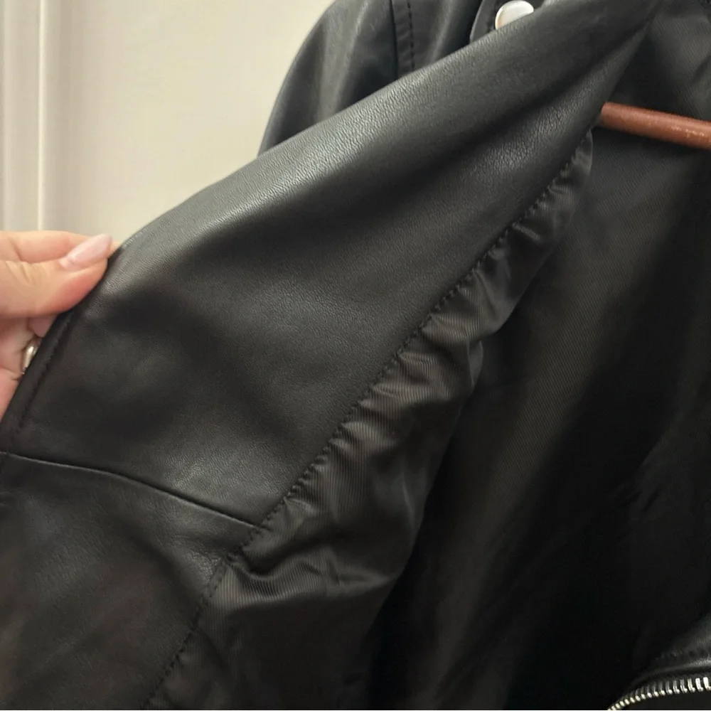 Maje Bostep Blouson Moto Lambskin Leather Jacket FR 40 or US 8 Black Biker - Picture 7 of 14